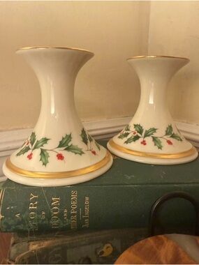 Lenox Holiday Holly Berry Candle Holders - Set of 2